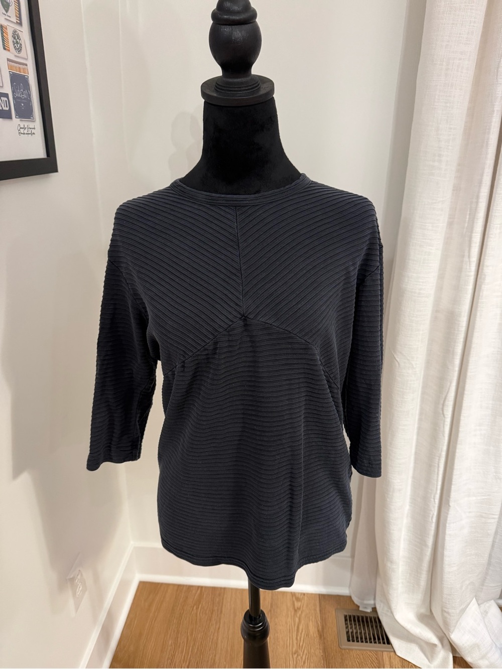 Valentino Roma Black Textured 3/4 Sleeve Top